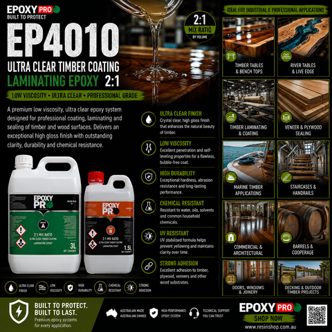 EpoxyPro EP4010 Ultra Clear Timber Coating & Laminating Epoxy System 2:1