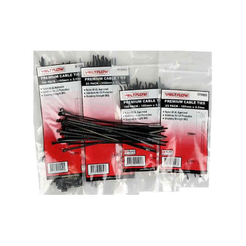 VoltFlow Cable Ties – 160mm x 2.5mm & 200mm x 3.6mm, Pack of 100