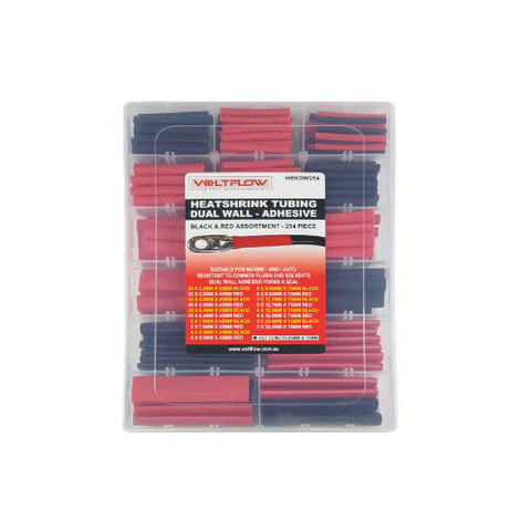 VoltFlow Dual Wall Heat Shrink Tubing – Black/Red Assortment, 254 Pieces